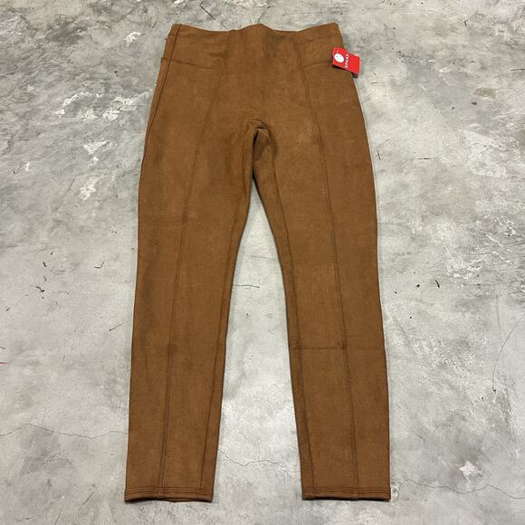 NEW Spanx Faux Suede Leggings In Rich Caramel Brown Size Medium Petite - Picture 1 of 7
